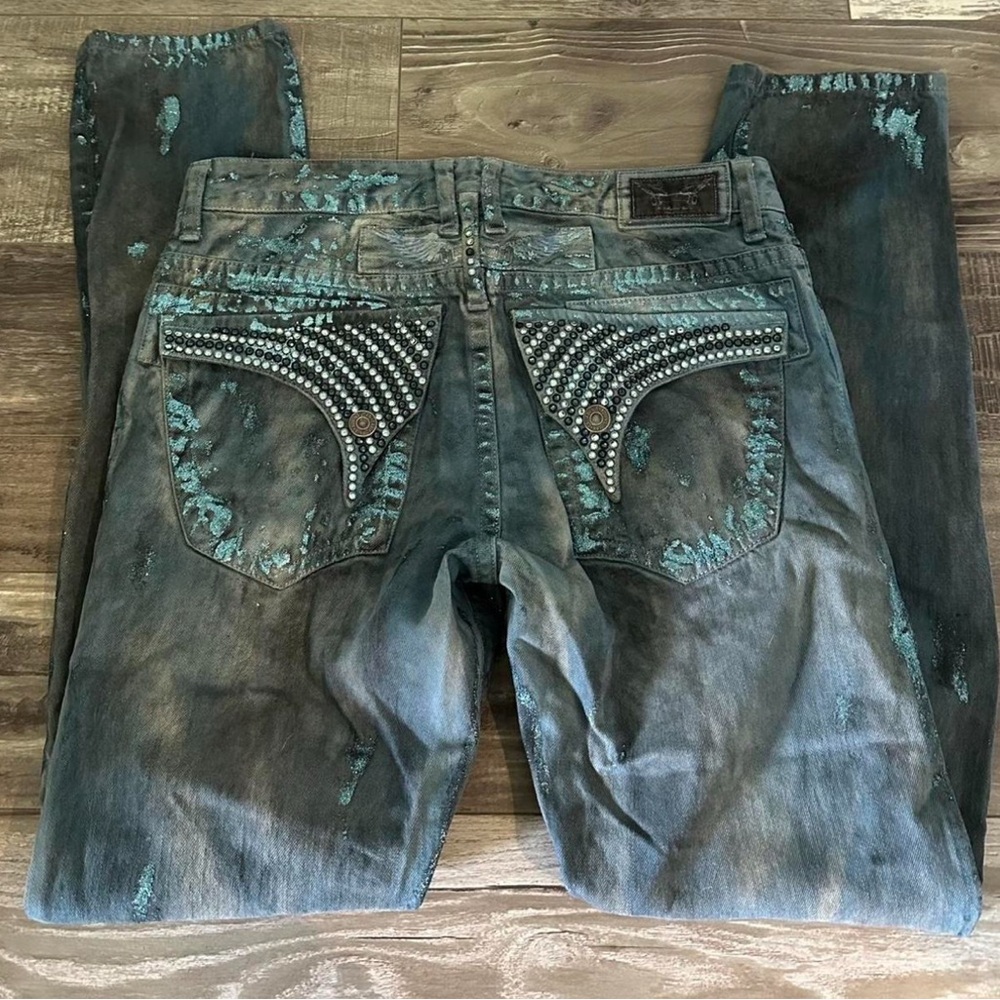 Men's Teal Turquoise Robin's Jeans - Picture 3 of 8